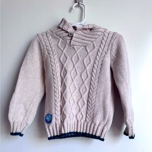 Sergent Major Boy 2 Kid Cable Knit Sweater Collar Anchor Cotton Wool Cream Thick